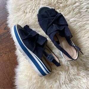 Italian Clorinda Antinori Boutique Women's Navy Suede slingback platform sandals